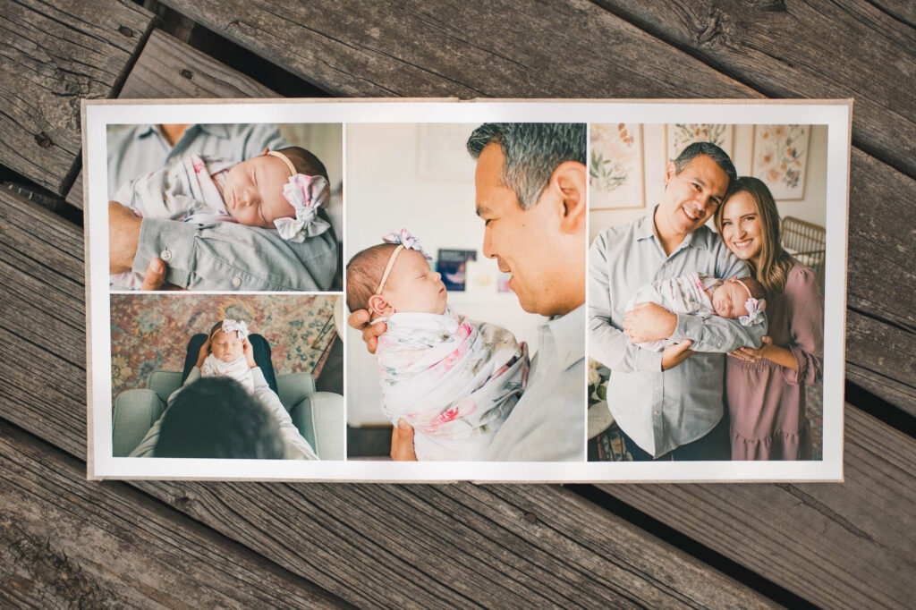 A photo book designed from a Tomball TX newborn session by Mel B Photo 