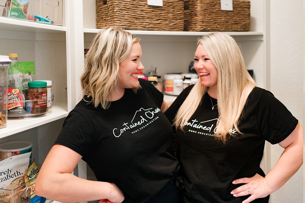 Contained Chaos partners, professional organizers in Houston TX, are pictured on a job site