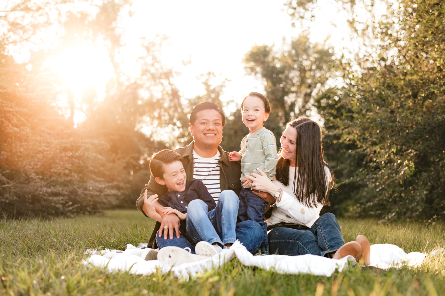 A Family of four is photographed in Bridgeland Cypress Texas 